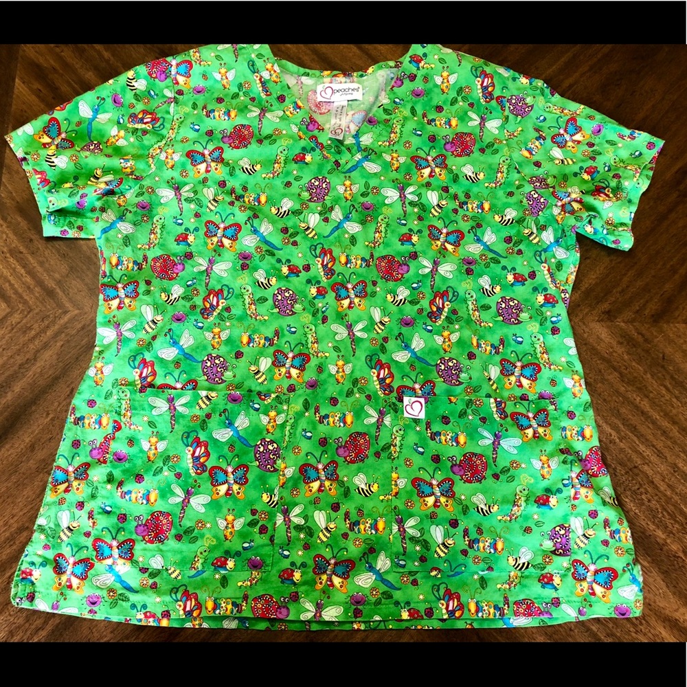 Peaches Uniform Nurse Medical Scrub Glitter Top